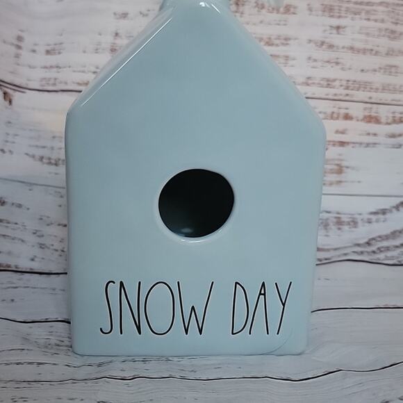Rae Dunn Light Blue Snow Day Ceramic Birdhouse House Shaped Winter Decoration - Picture 2 of 11